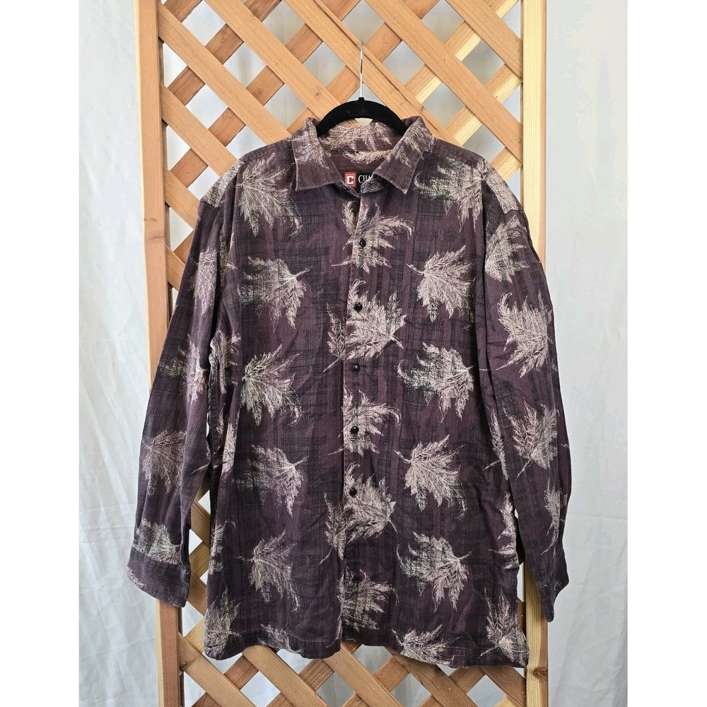 CHAPS Men's Long Sleeve Button Down Flannel Shirt W/Leaf Design - Size L